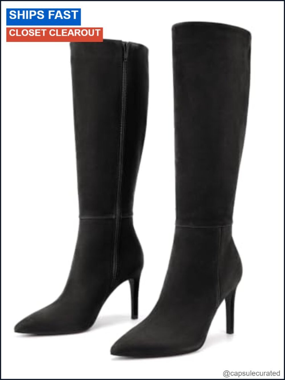 Knee High Boots Pointed Toe Stiletto High Heel Tall Faux Suede